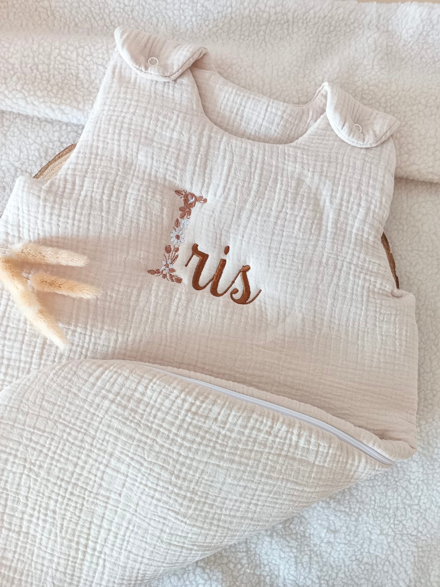 Gigoteuse molletonnée en gaze de coton beige 0/6mois ou 6/24 mois