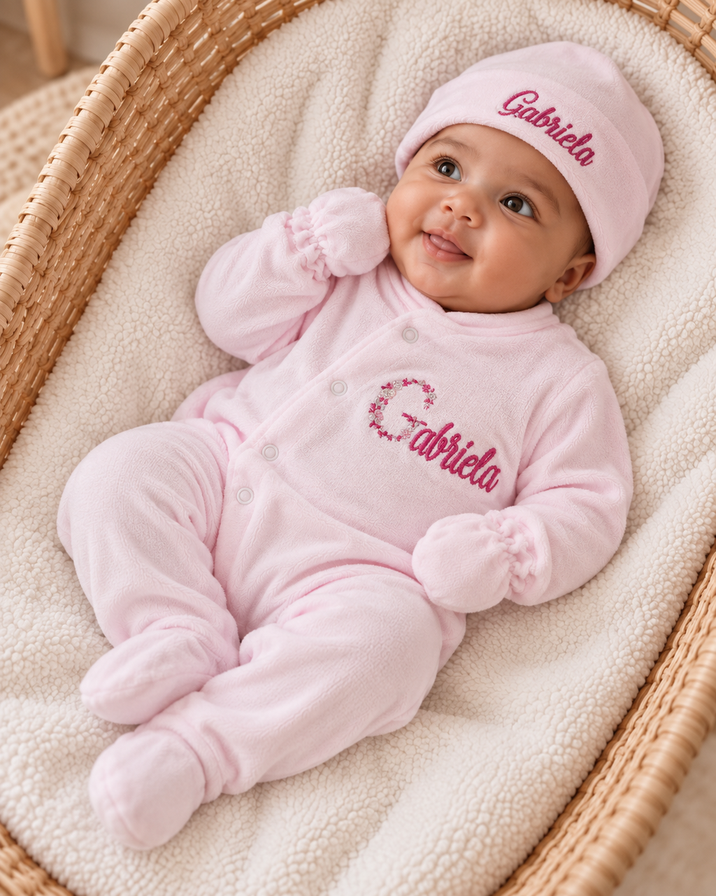 Pyjama naissance personnalisé velours – ensemble 3 pièces bébé