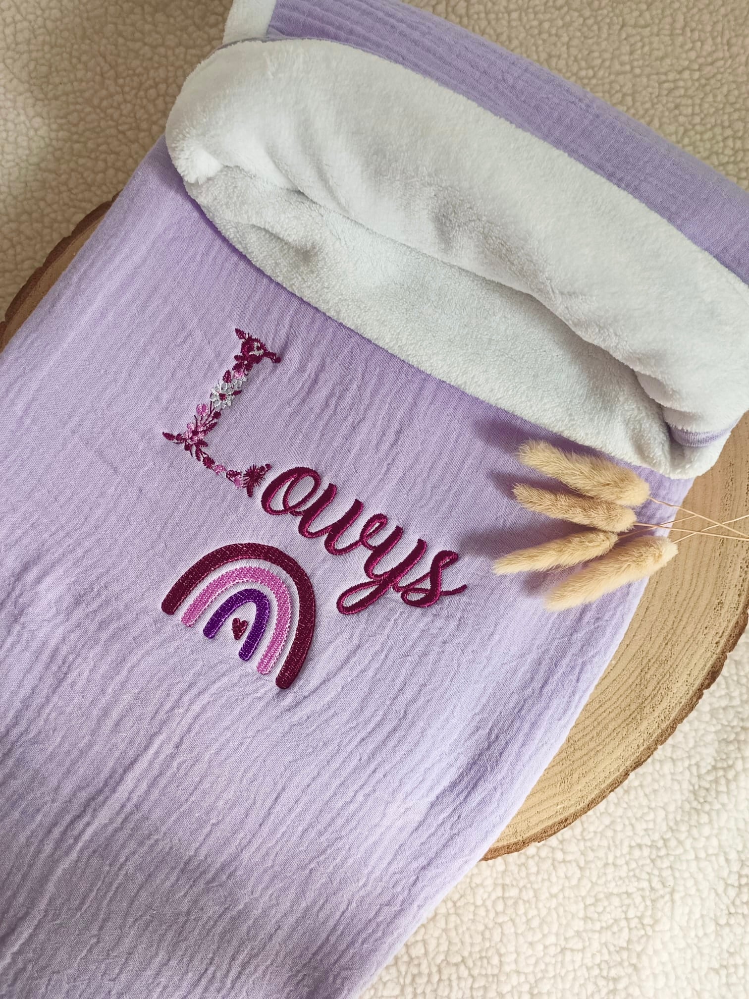 Couverture en gaze de coton et polaire Lila - personnalisable -
