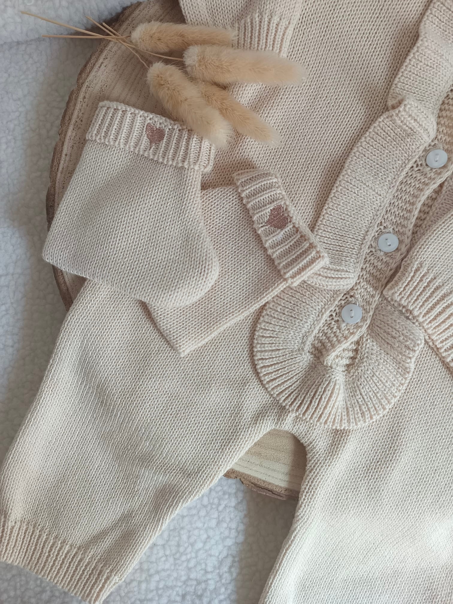 Combinaison beige oreilles lapin 100% coton, 3 pièces, 0/3 mois - personnalisable -