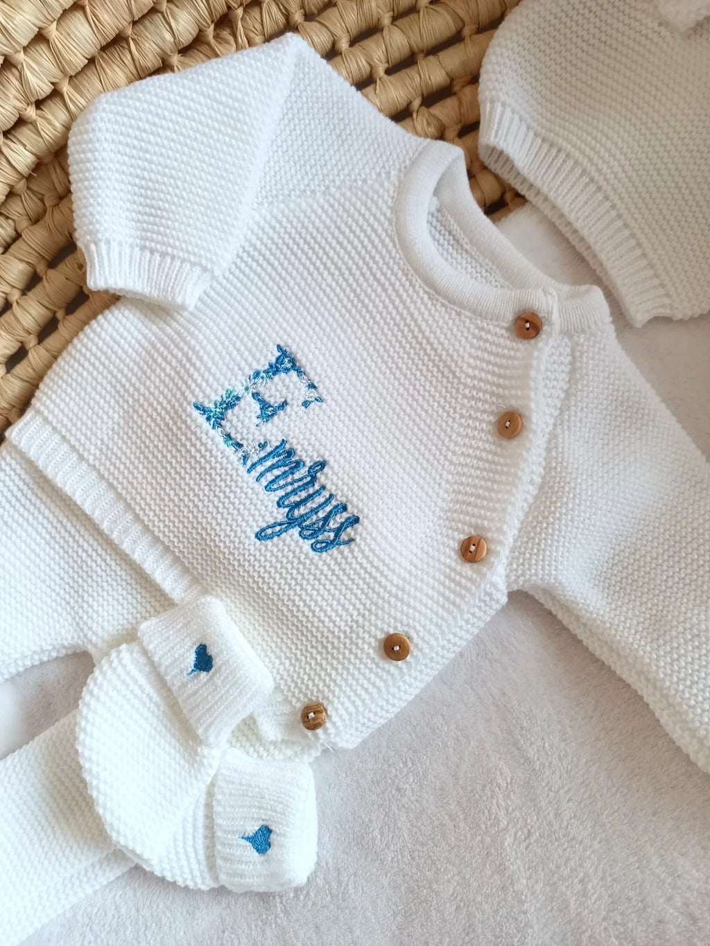 Tenue de naissance personnalisée 4 pièces bonnet oreilles ours – 0-3 mois
