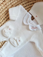 Combinaison maille blanc avec col blanc - 0/3 mois 3/6 mois et 9/12 mois - personnalisable