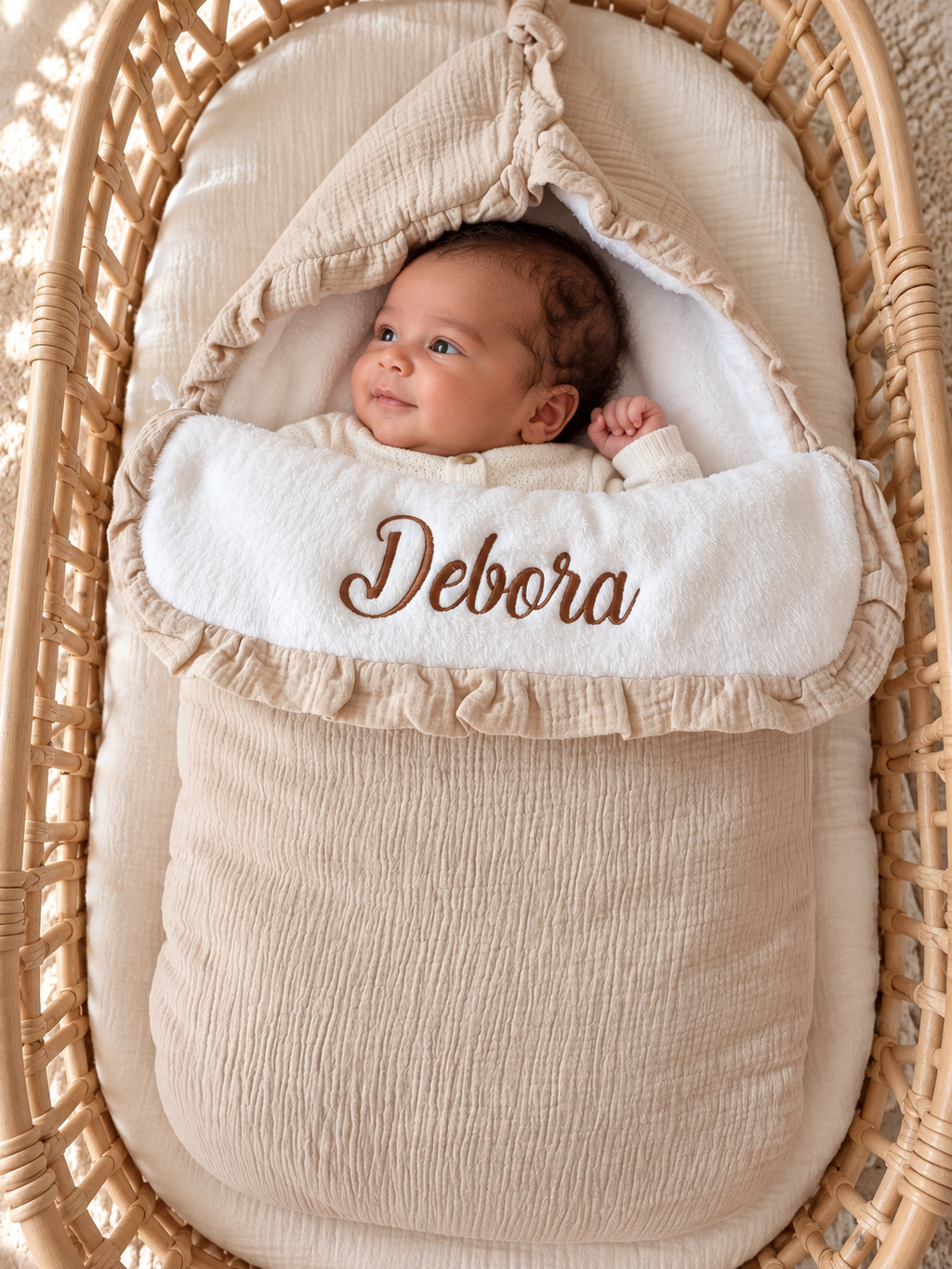 Nid d’ange personnalisé bébé en gaze de coton