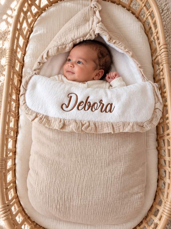 Nid d’ange personnalisé bébé en gaze de coton