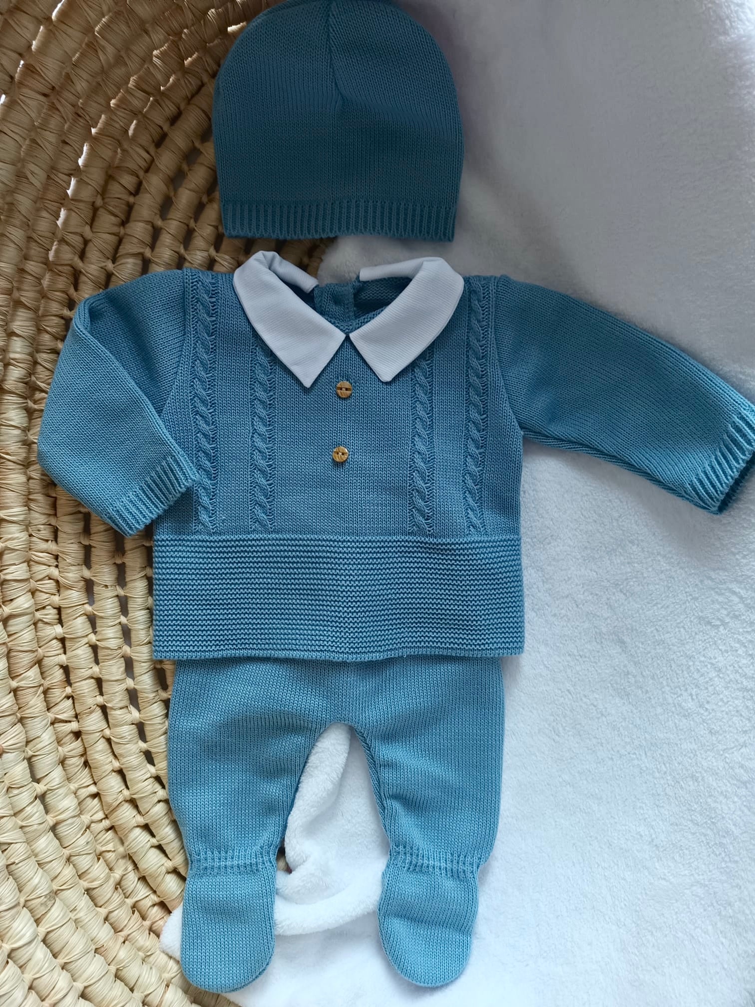 Ensemble complet bleu marine boutons bois 0/3 mois