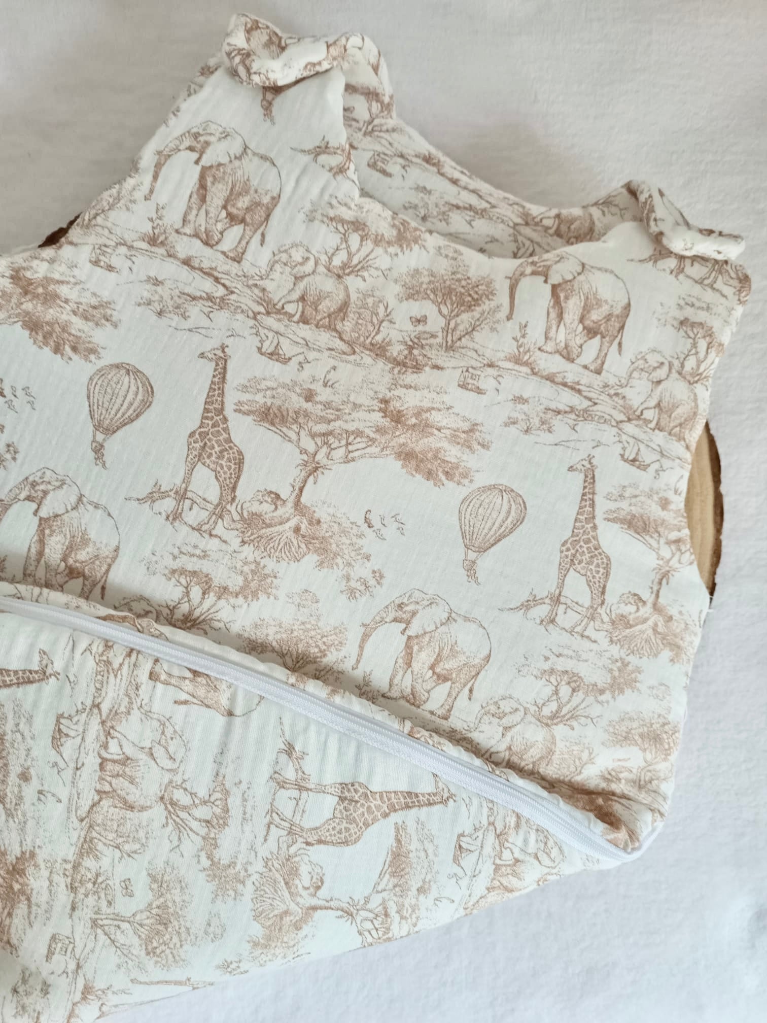 Gigoteuse molletonée en gaze de coton safari tons beige - personnalisable -