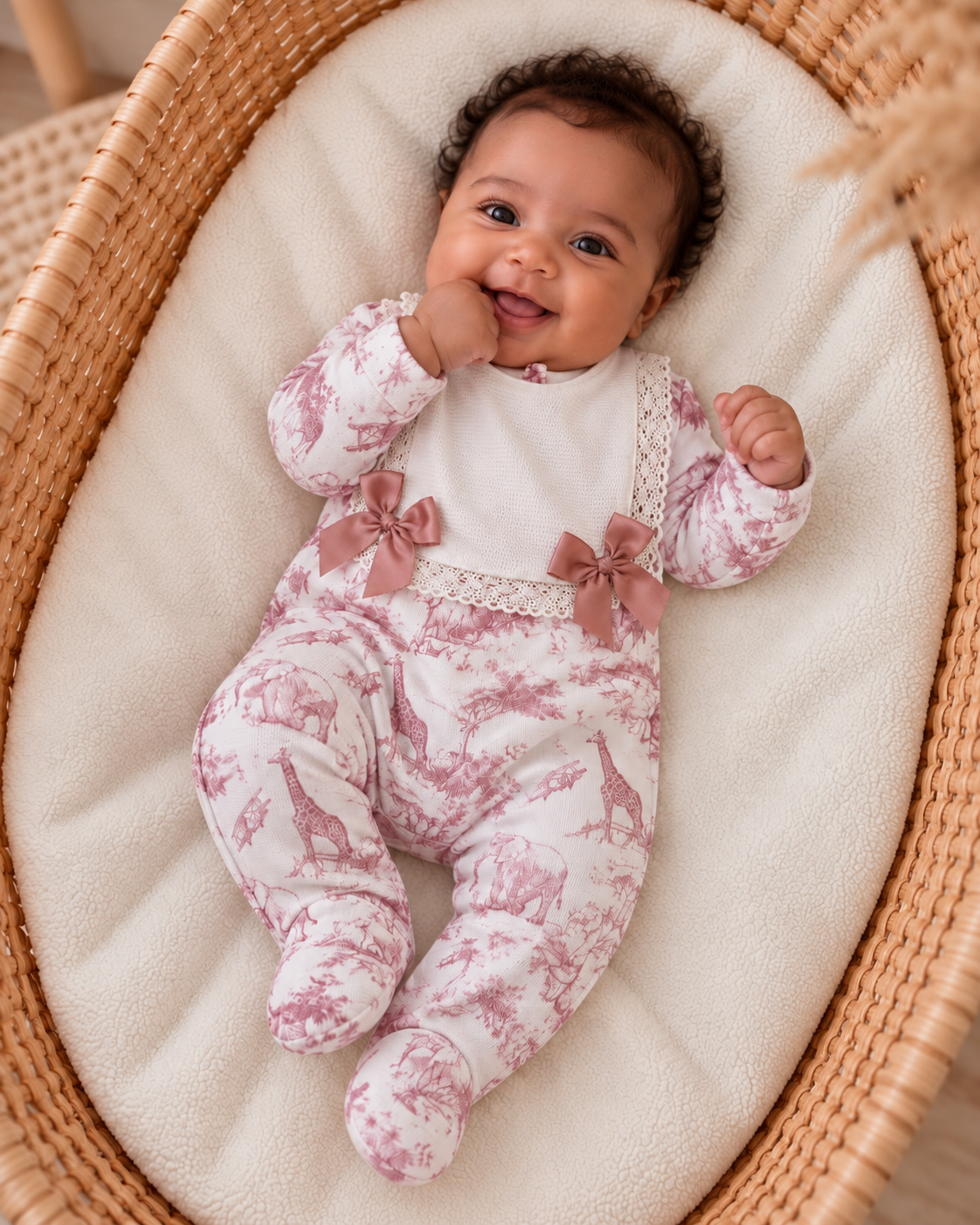 Pyjama nœuds personnalisé bébé – 3 pièces en velours 1 pièce - Collection Safari