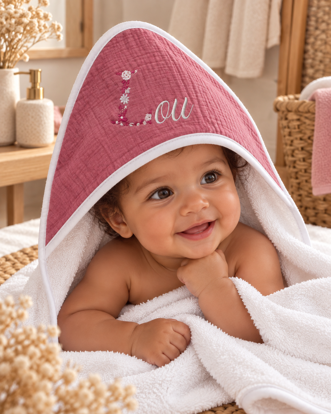 Cape de bain personnalisée bébé en gaze de coton