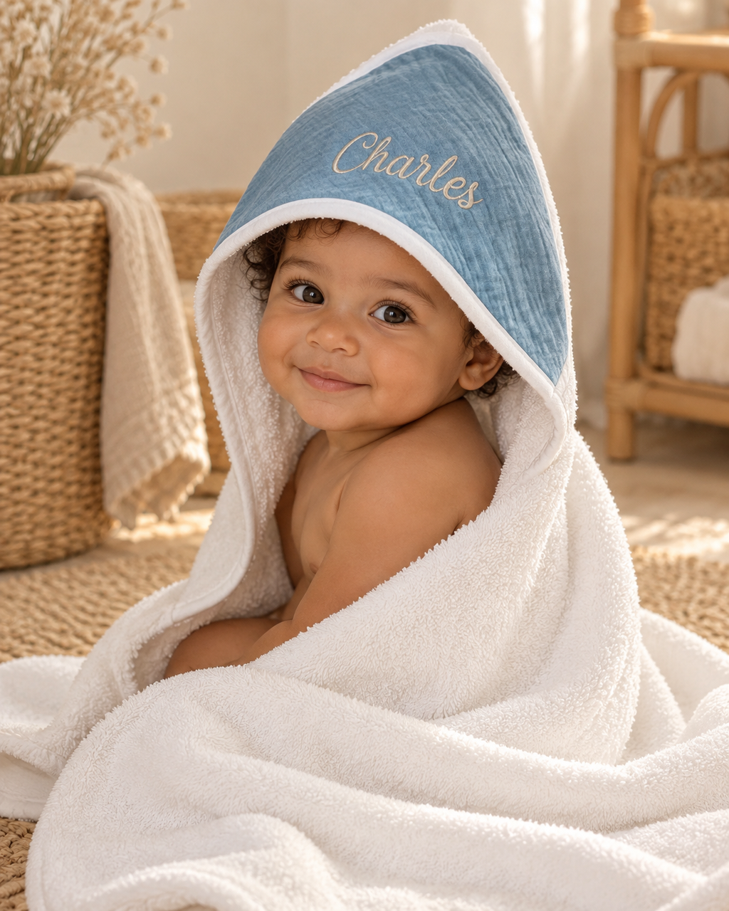 Cape de bain personnalisée bébé en gaze de coton