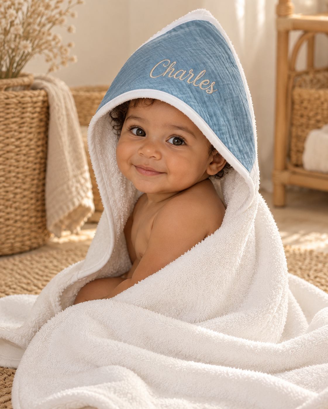 Cape de bain personnalisée bébé en gaze de coton
