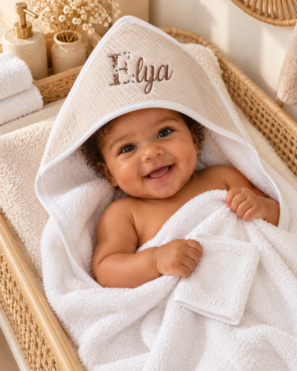 Cape de bain personnalisée bébé en gaze de coton