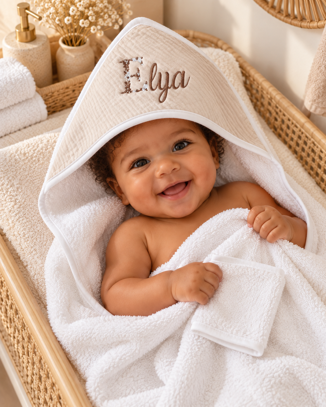 Cape de bain personnalisée bébé en gaze de coton