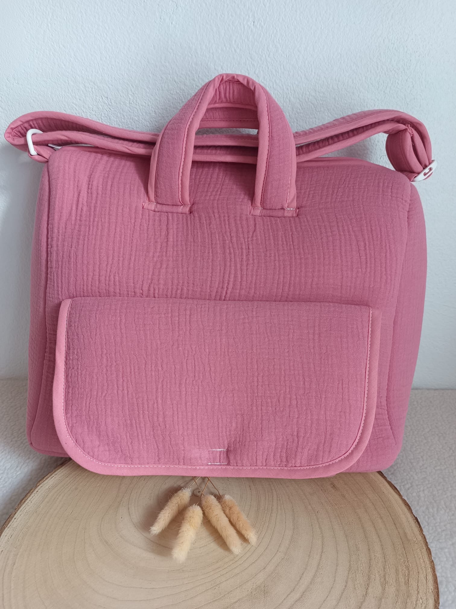 Sac à langer en gaze de coton framboise - personnalisable -
