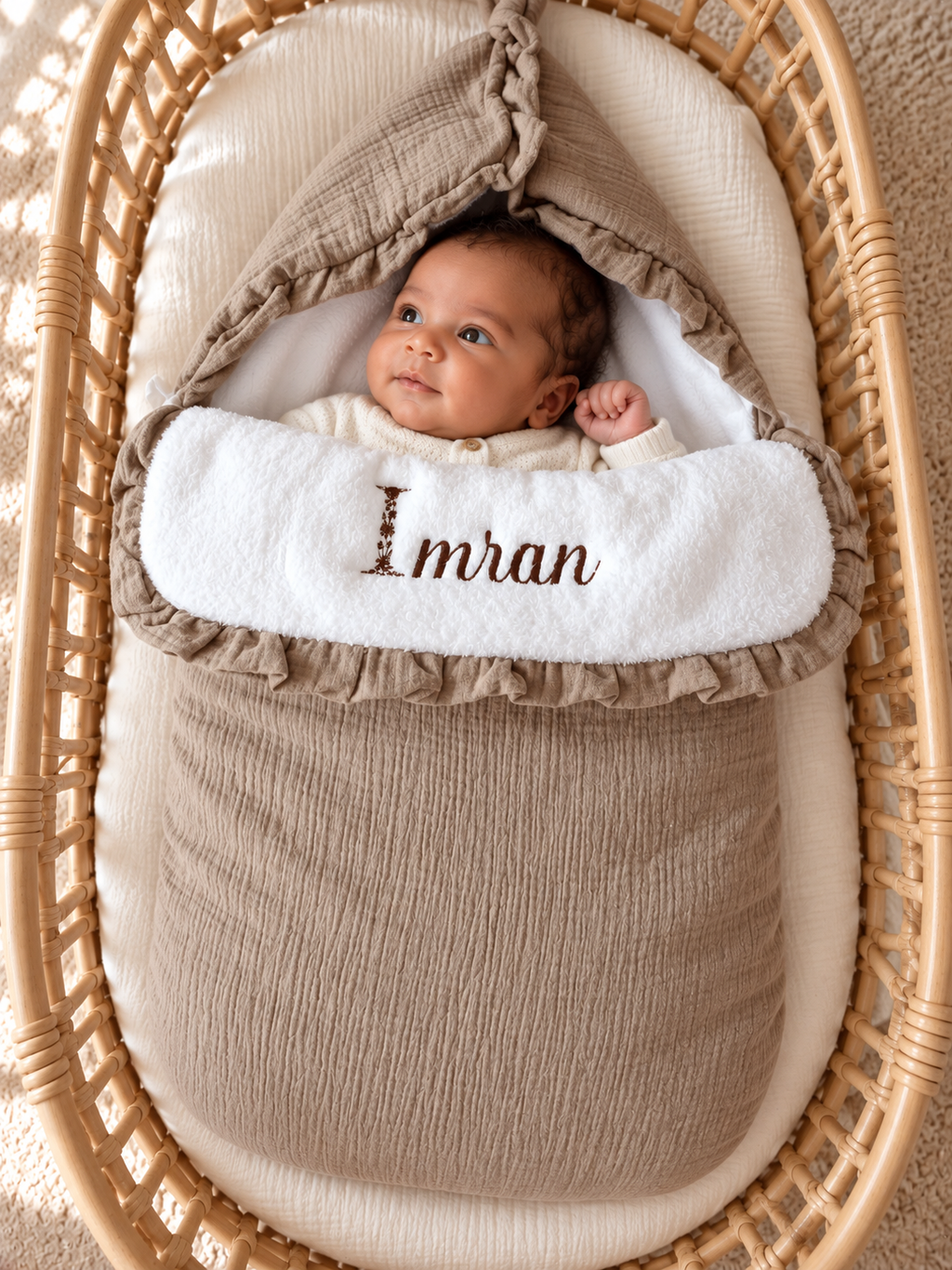 Nid d’ange personnalisé bébé en gaze de coton