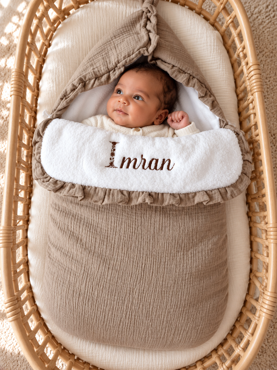 Nid d’ange personnalisé bébé en gaze de coton