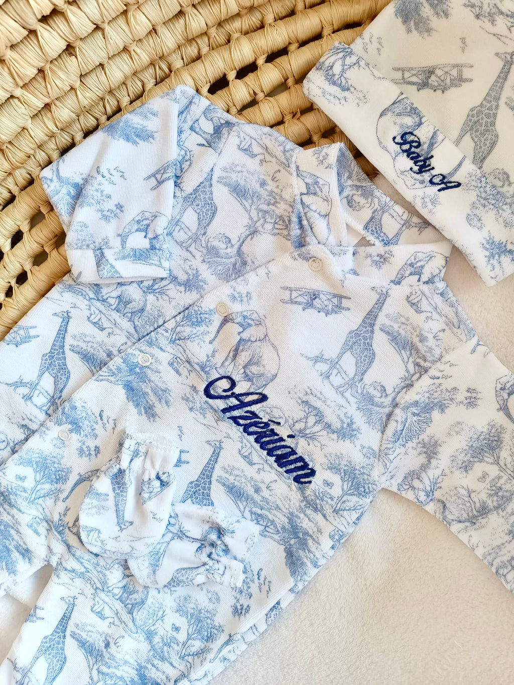 Dors bien velours tons safari bleuté , 3 pièces