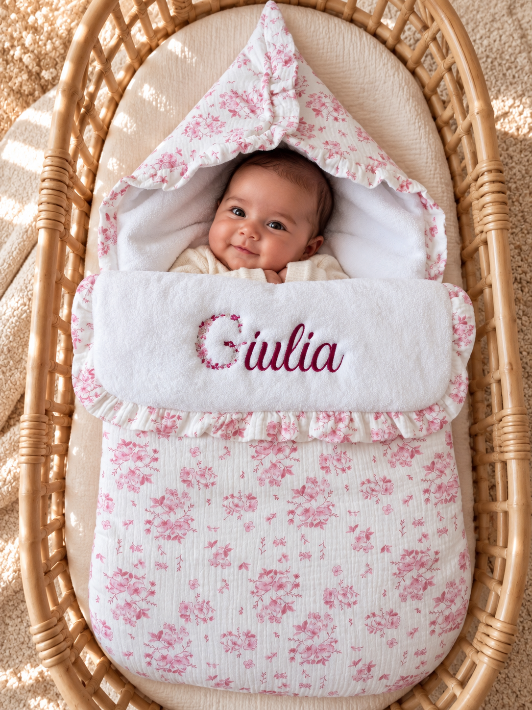 Nid d’ange personnalisé bébé – Fleurs de Coton