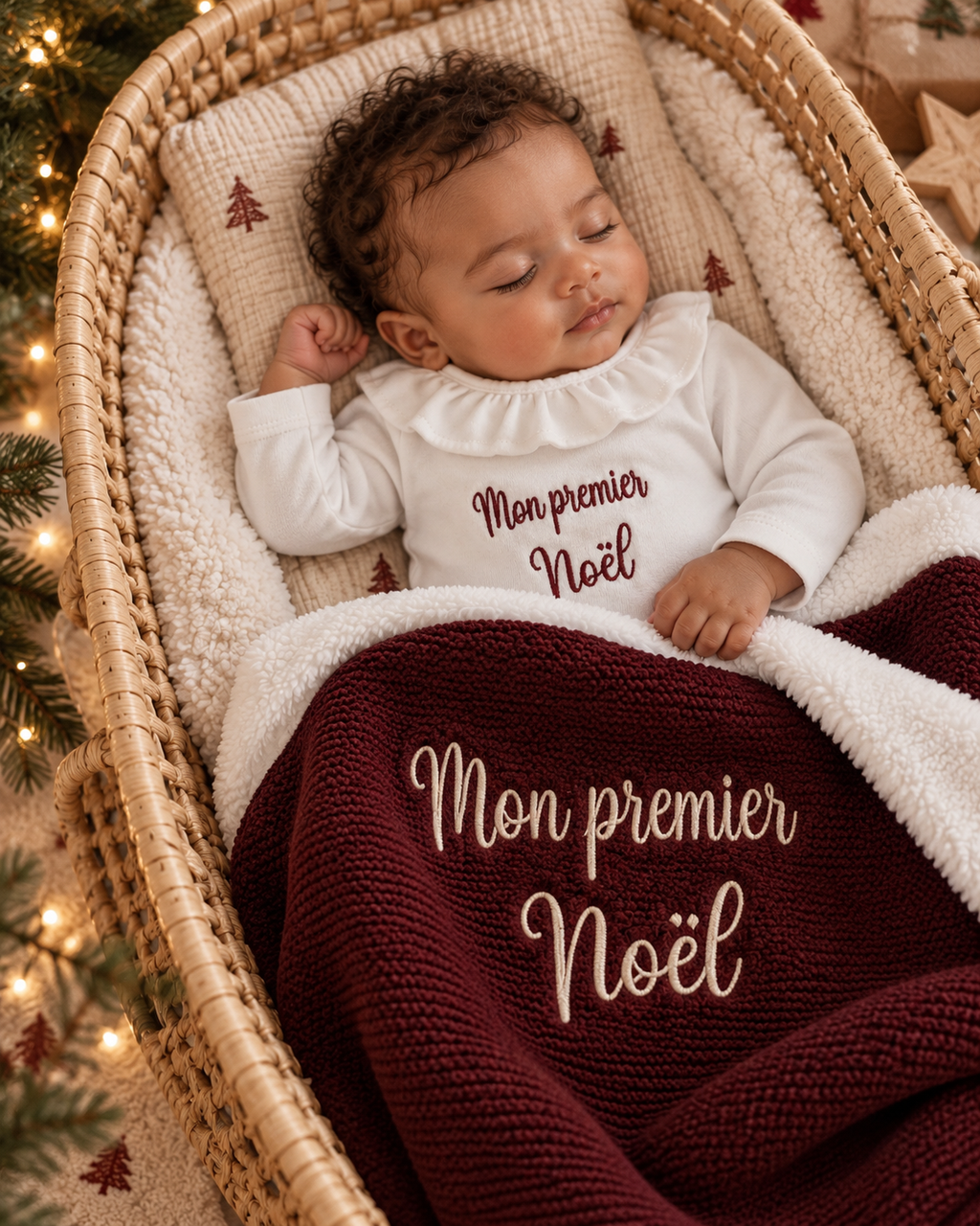 Couverture bébé brodée “Mon premier Noël” – couverture de Noël douce et personnalisée