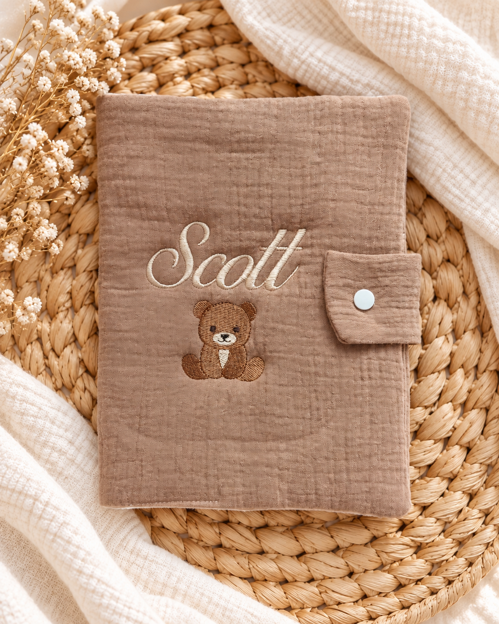 Protège carnet de santé personnalisé bébé en gaze de coton