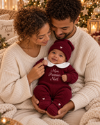 Combinaison maille MON PREMIER NOËL avec col blanc + COEURS + PRENOM - Plusieurs tailles