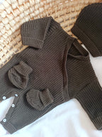 Combinaison maille marron, croisé, 0/3 mois, 3 pièces - personnalisable -