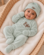 Pyjama naissance personnalisé velours – ensemble 3 pièces bébé