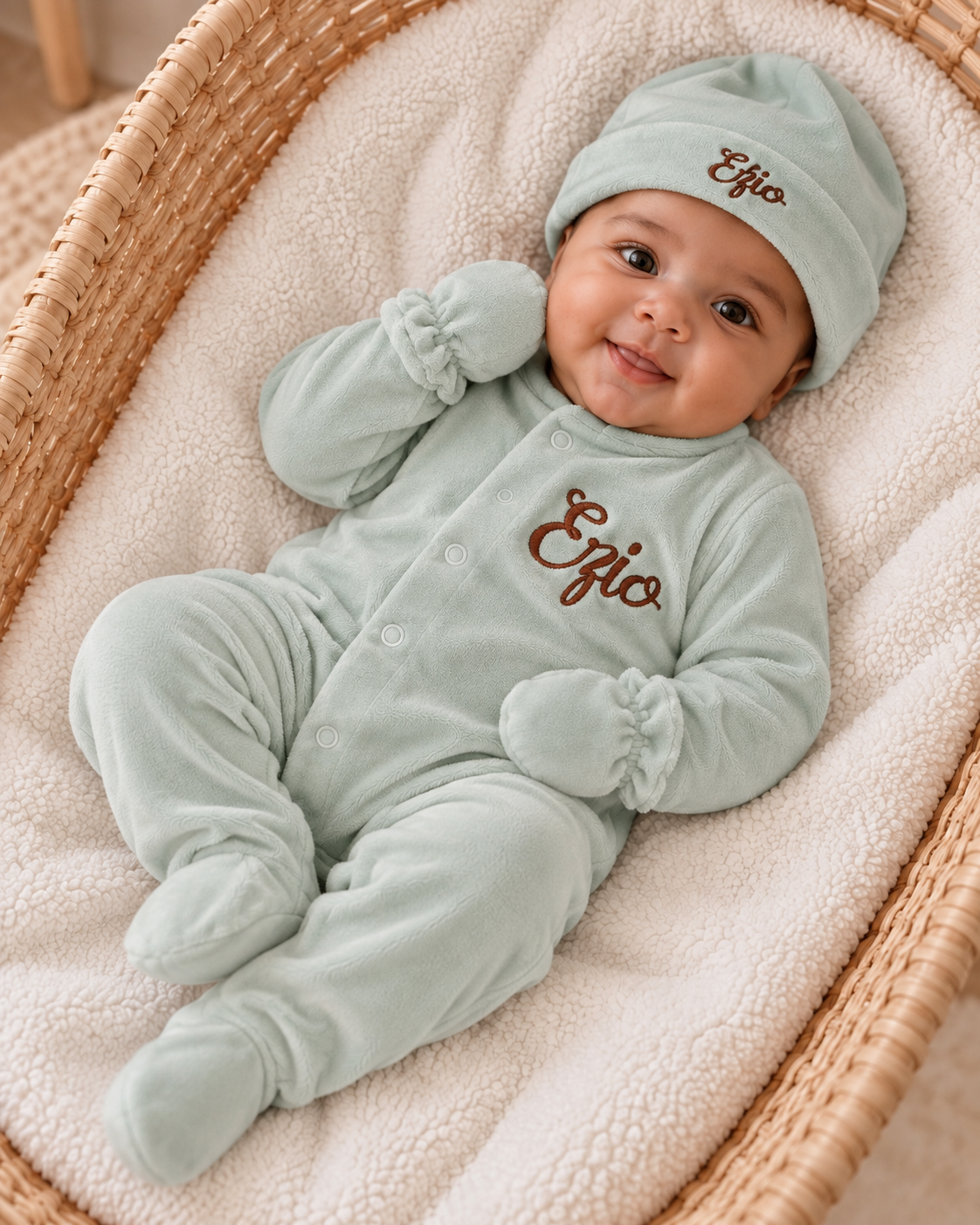 Pyjama naissance personnalisé velours – ensemble 3 pièces bébé