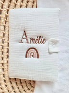 Protège carnet de santé en gaze de coton blanc - personnalisable -