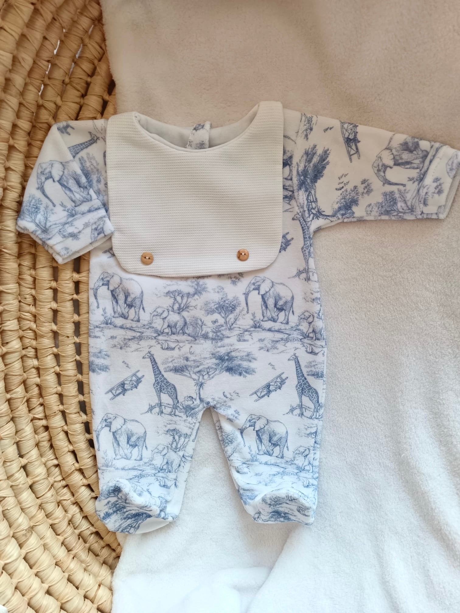 Pyjama personnalisé bébé – 3 pièces en velours 1 pièce - Collection Safari