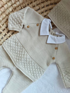 Ensemble complet naissance beige 0/3 mois avec boutons bois