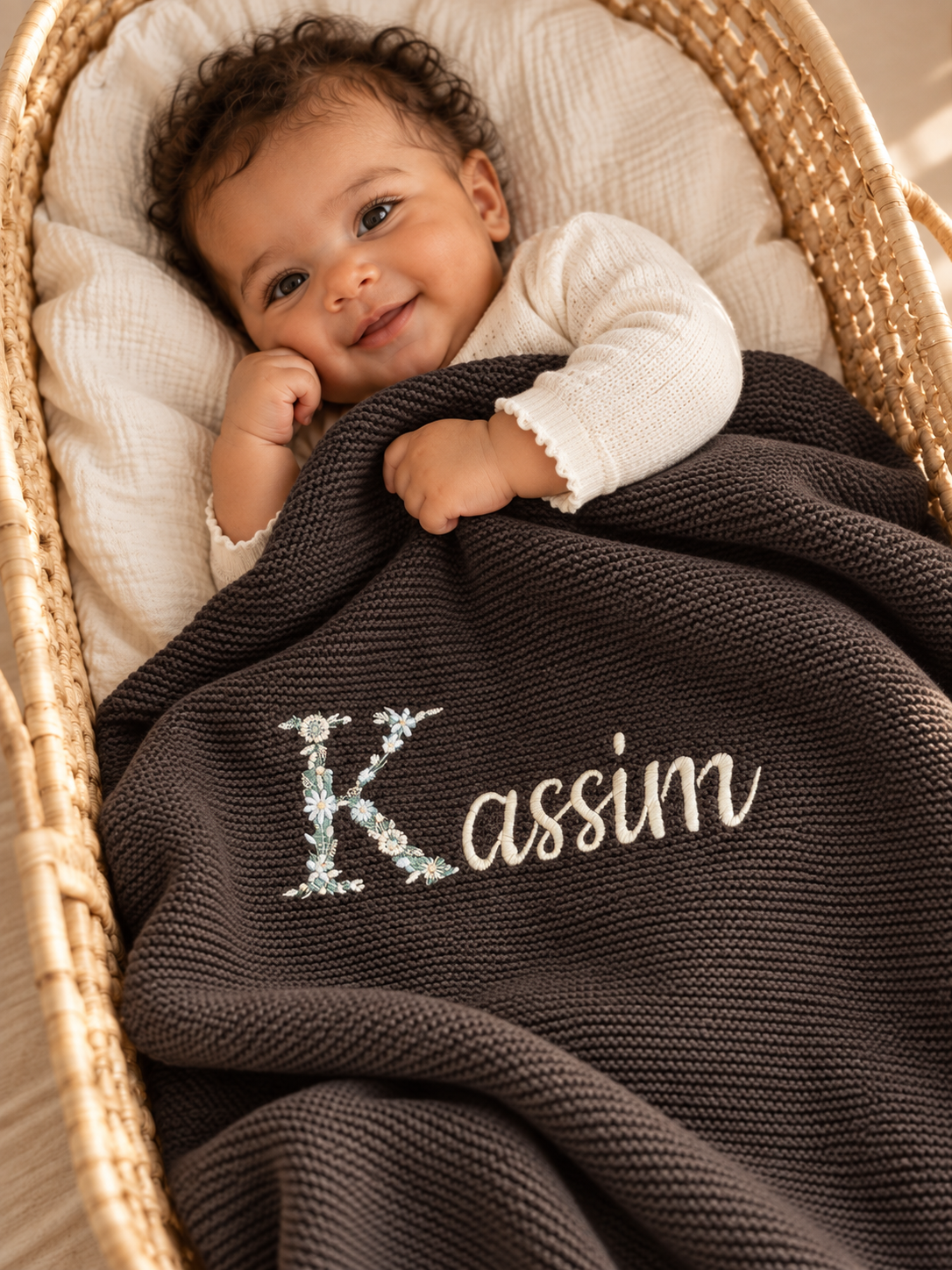 Couverture bébé personnalisée à volant en maille