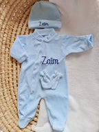 Dors bien velours bleu ciel, 3 pièces