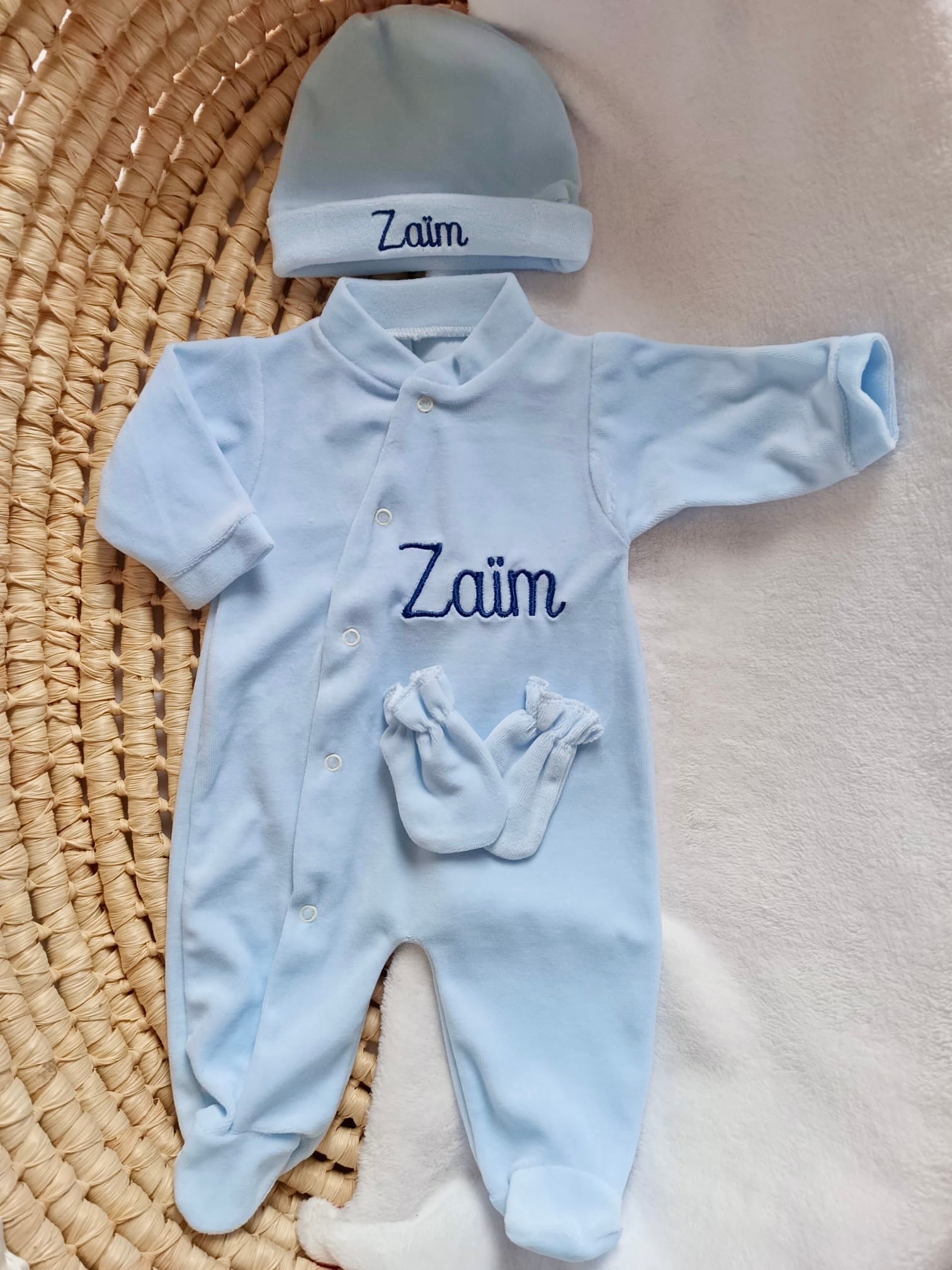 Dors bien velours bleu ciel, 3 pièces