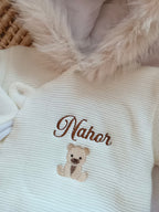 Combinaison pilote en maille blanche fourrure - personnalisable - plusieurs tailles -