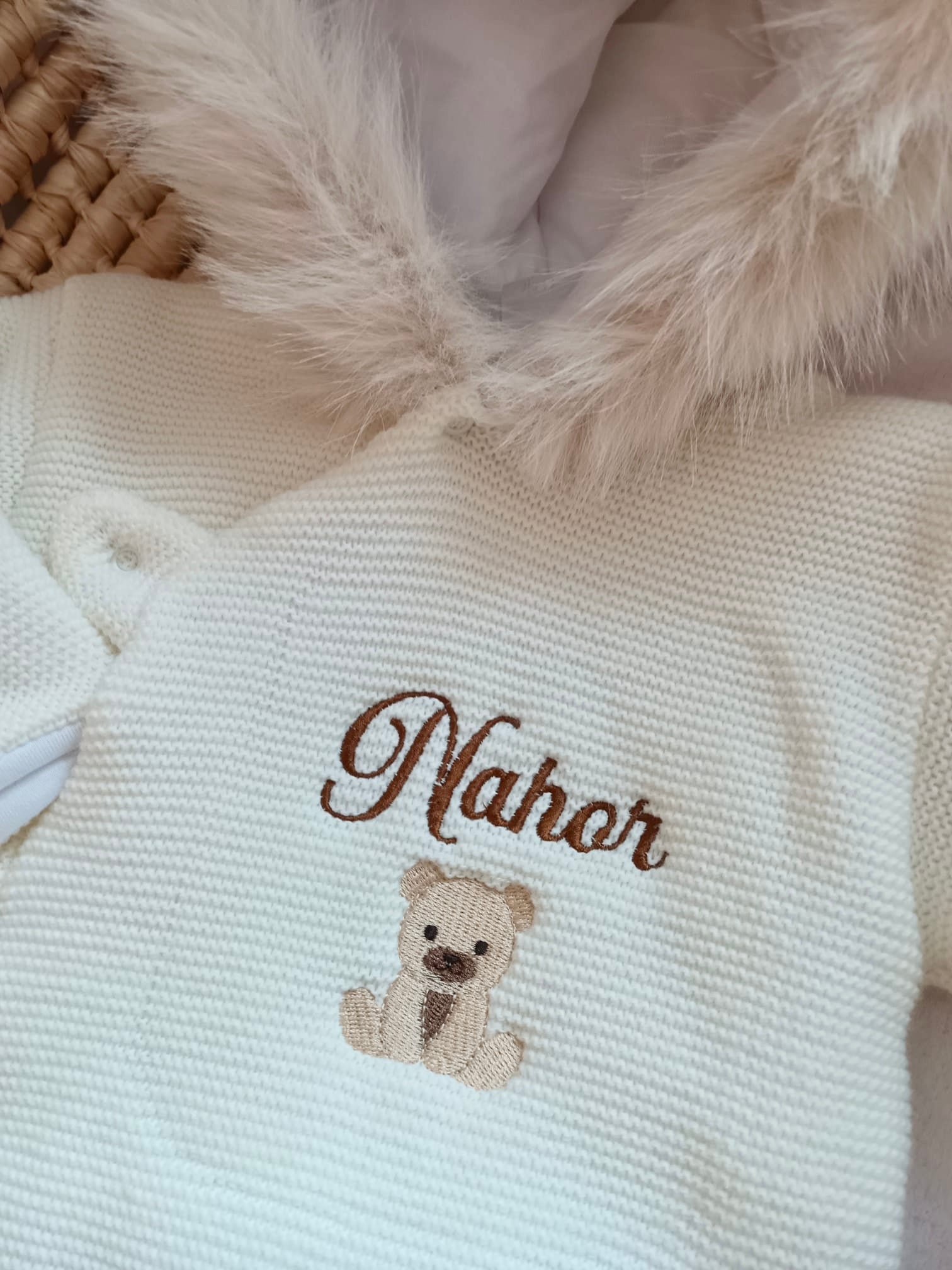 Combinaison pilote en maille blanche fourrure - personnalisable - plusieurs tailles -