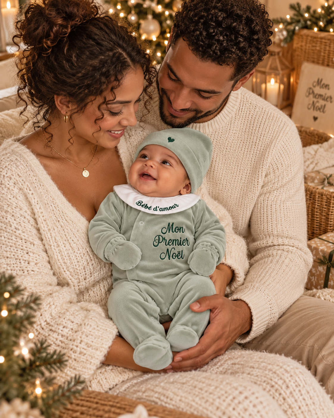 Ensemble bébé Mon Premier Noel brodé - 4 pièces en velours - 0/3 mois