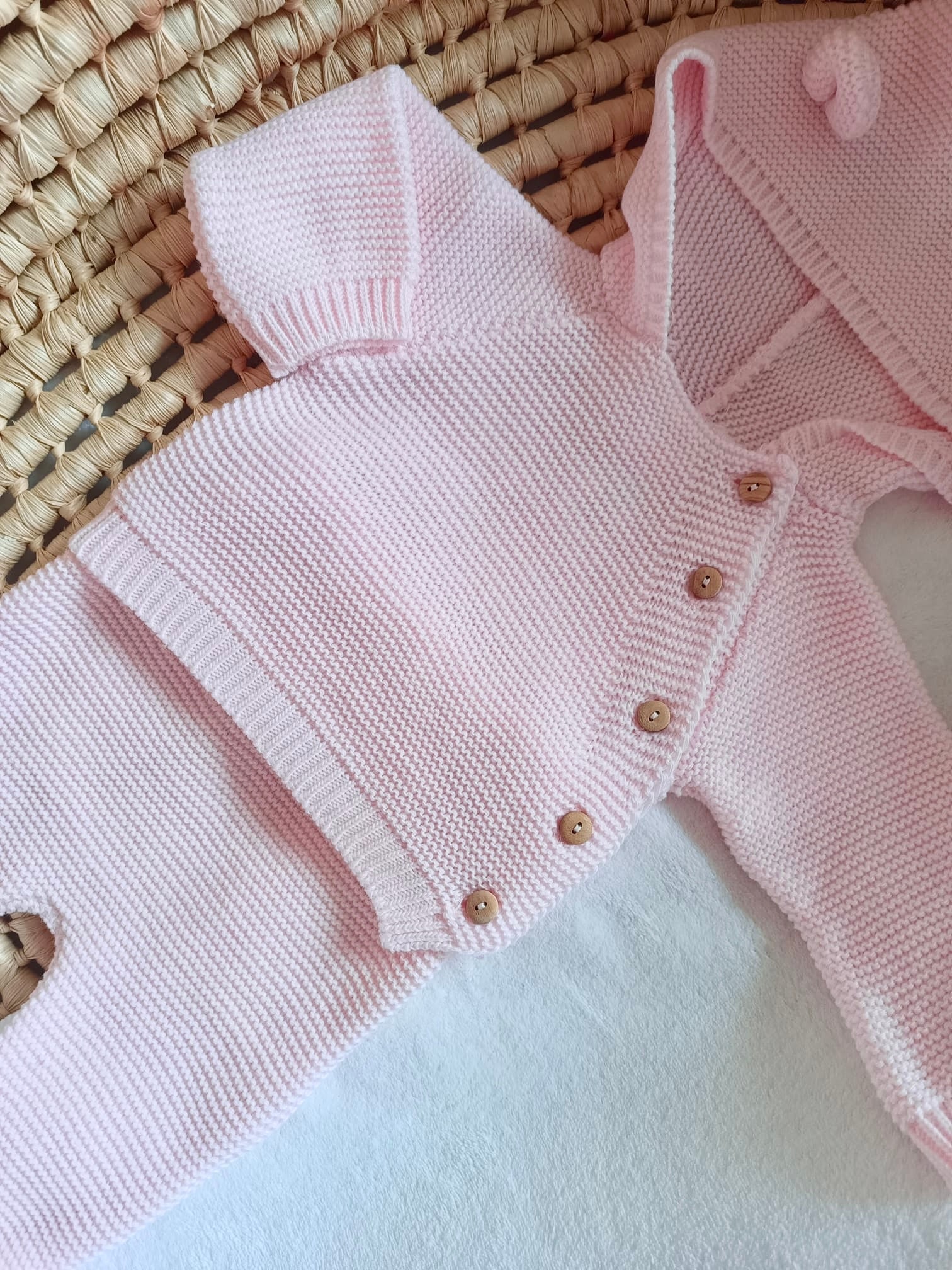 Tenue naissance rose 0/3 mois -  oreilles ours - personnalisable -