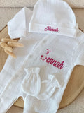 Personalized baby sleepsuit – 3-piece cotton gauze set