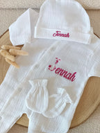 Personalized baby sleepsuit – 3-piece cotton gauze set