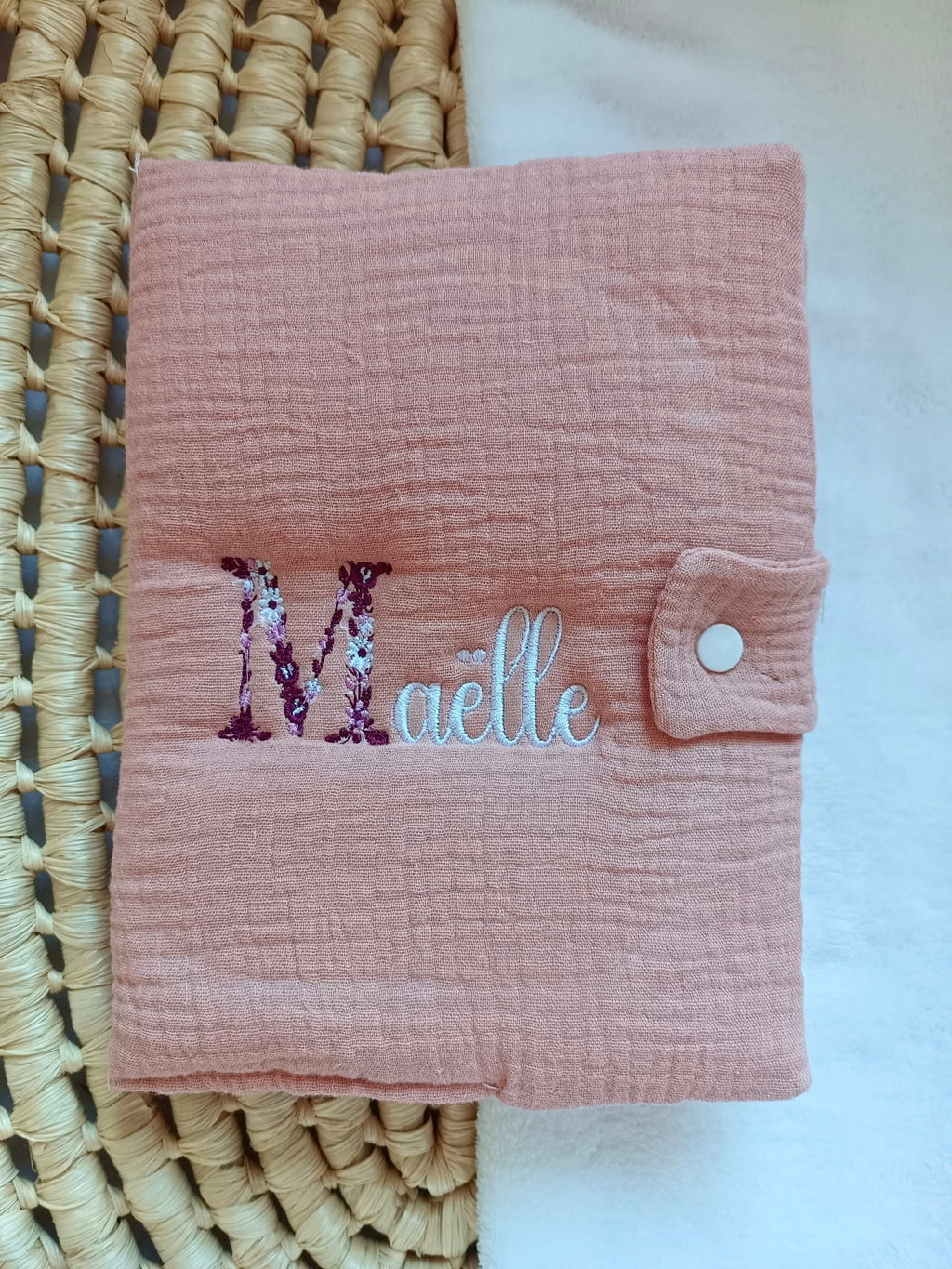 Protège carnet de santé en gaze de coton terracotta - personnalisable -