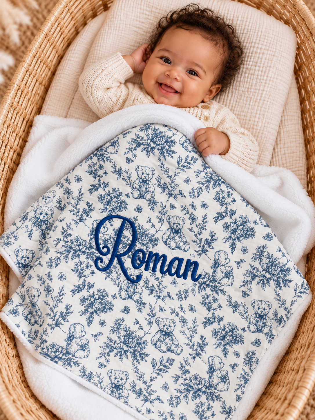 Couverture personnalisée bébé en gaze de coton – Rêve d’Ourson