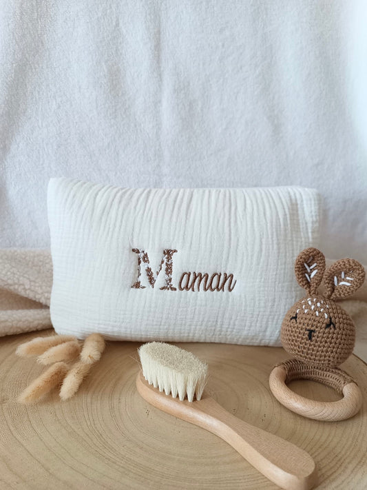 Trousse en gaze de coton blanc - personnalisable -