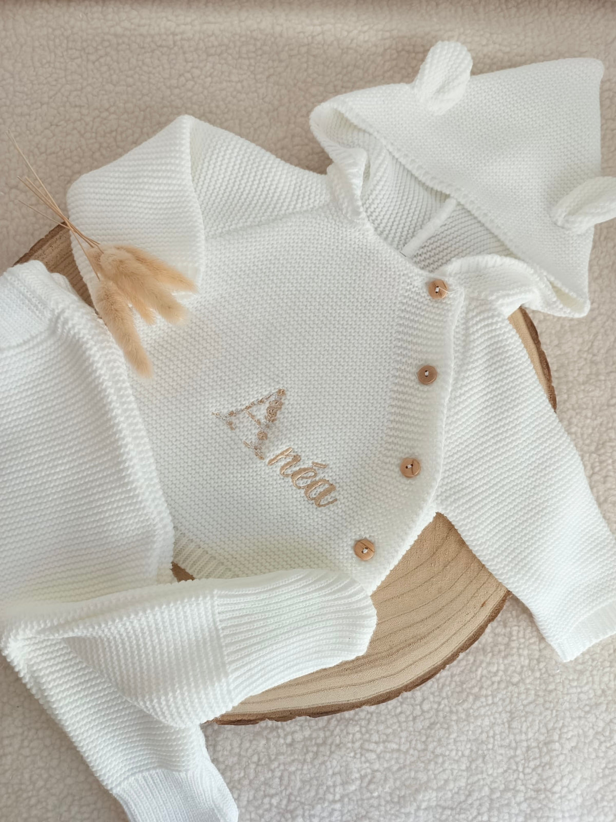 Tenue naissance blanc 0/3 mois - avec oreilles de lapin - personnalisable -