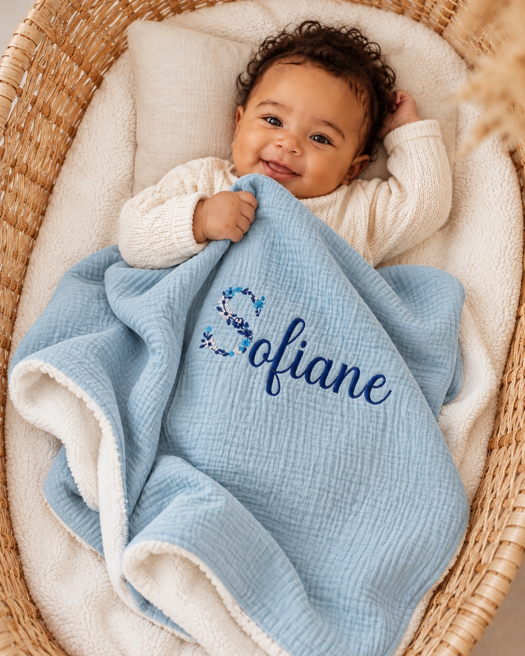 Couverture personnalisée bébé en gaze de coton