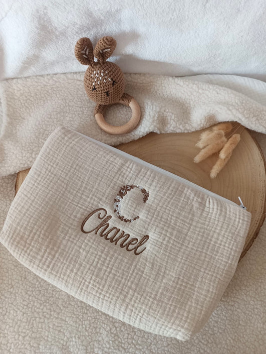 Trousse en gaze de coton beige - personnalisable -