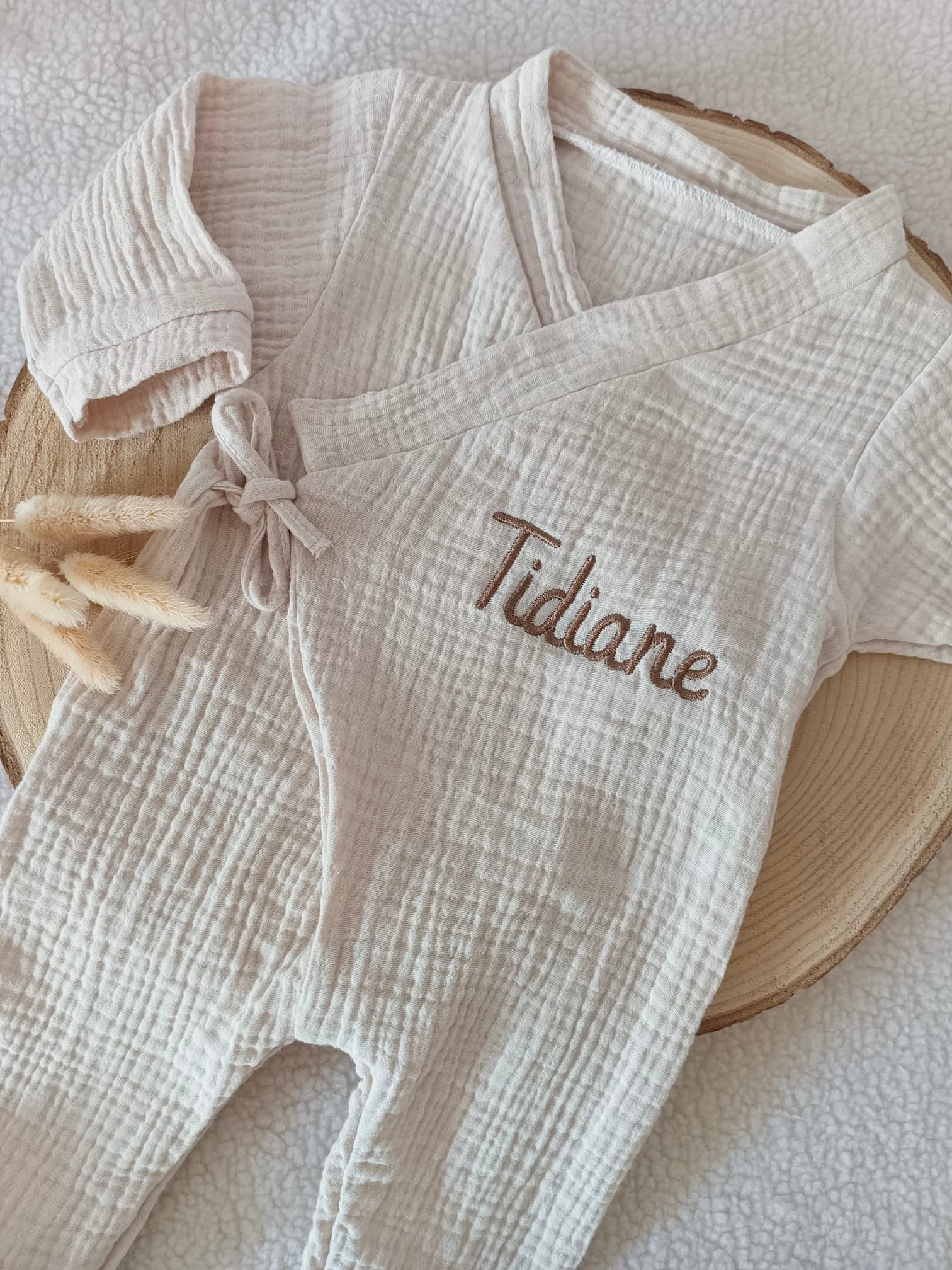 Pyjama cache cœur beige 100% coton