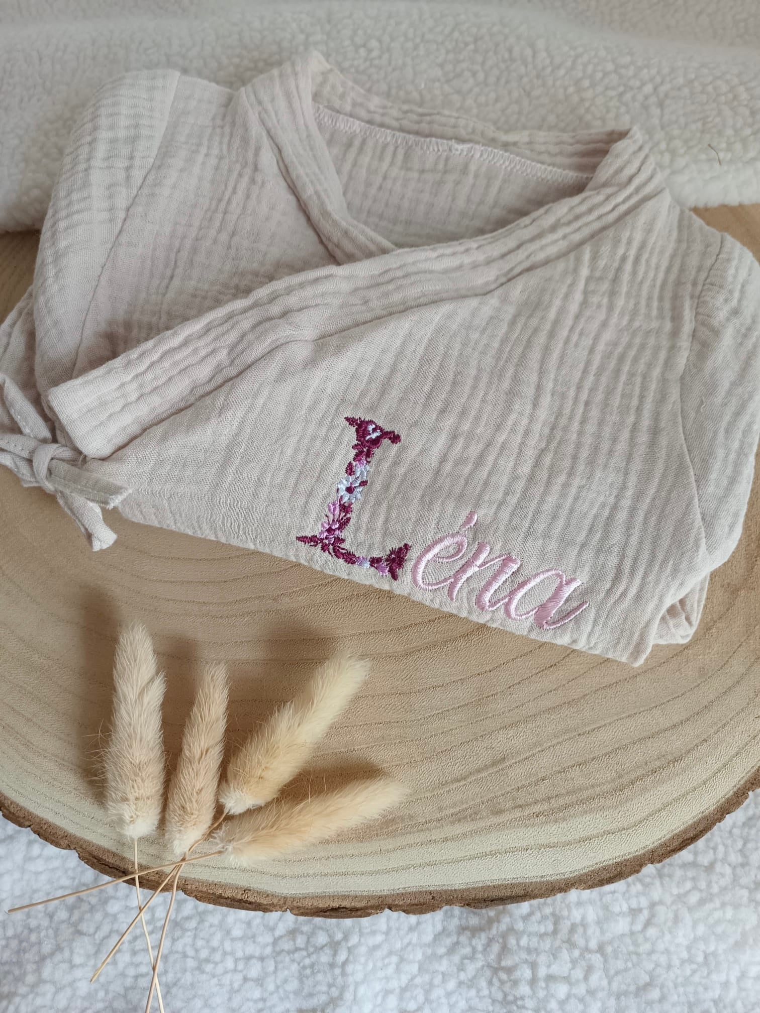 Pyjama cache cœur beige 100% coton