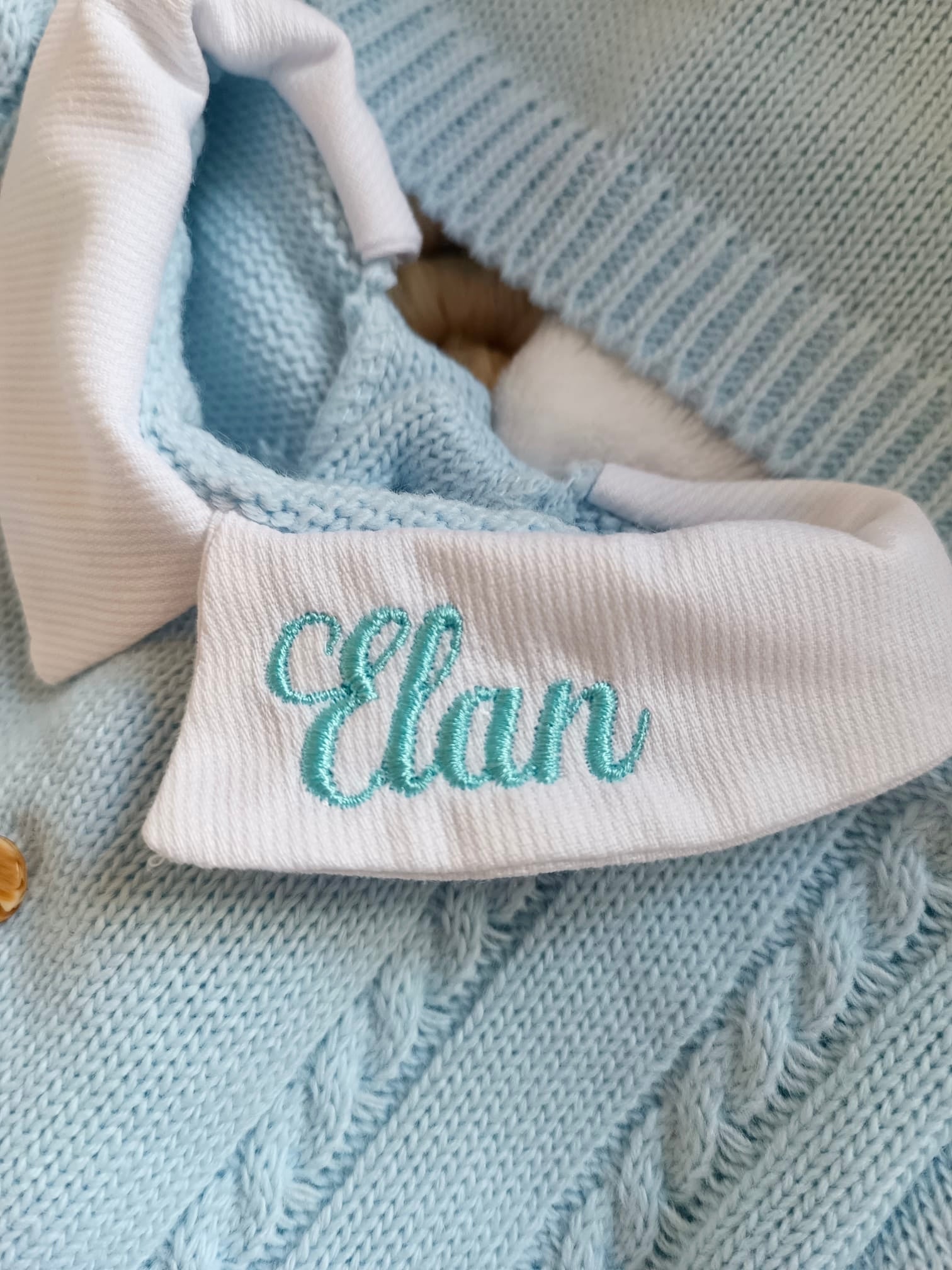 Ensemble complet bleu ciel boutons bois 0/3 mois