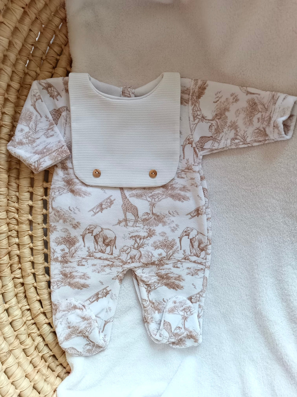 Pyjama personnalisé bébé – 3 pièces en velours 1 pièce - Collection Safari