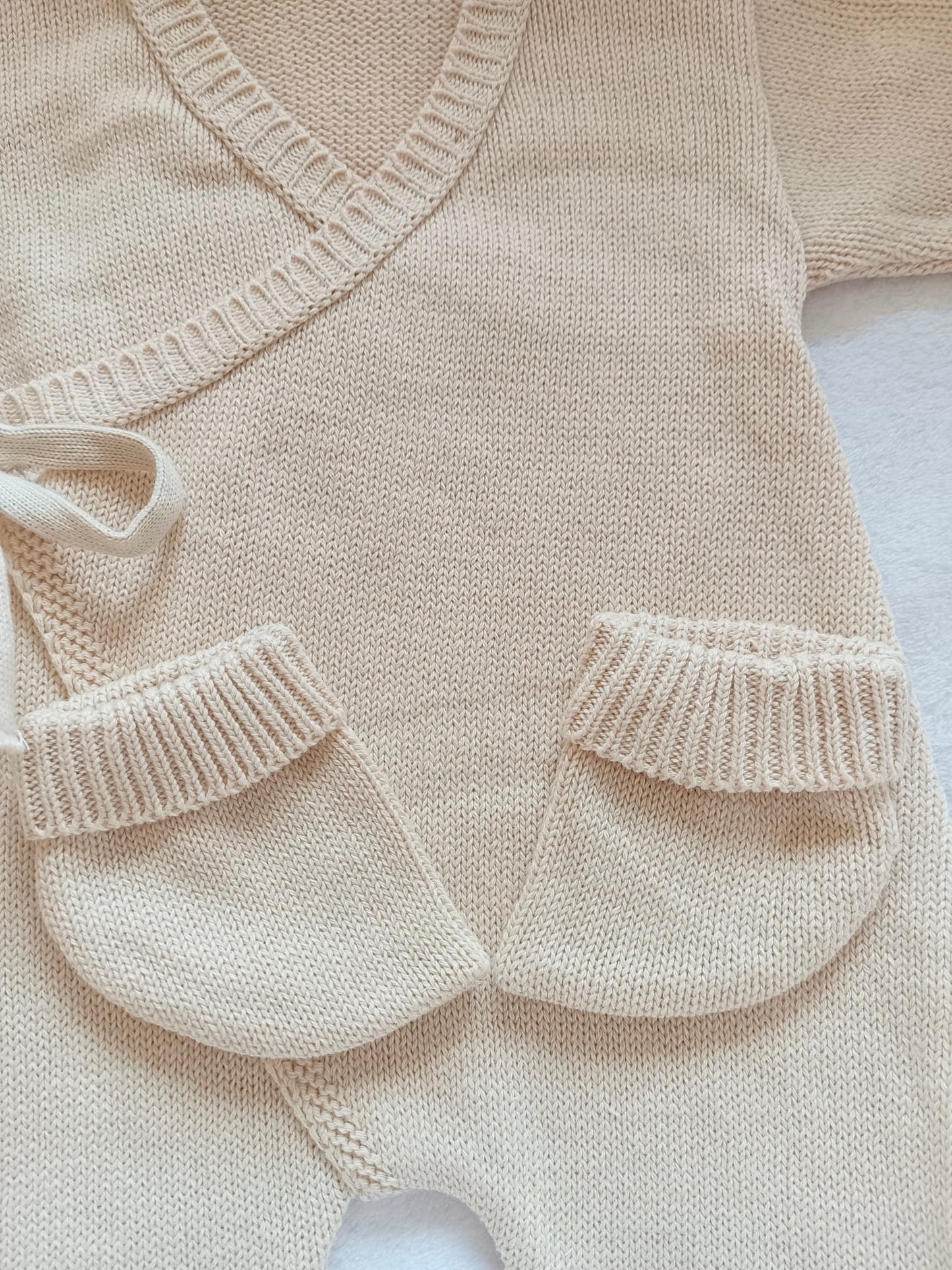 Combinaison beige 100% coton, 3 pièces, 0/3 mois - personnalisable -